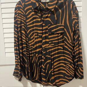 Mango Black and Orange Zebra Print Blouse